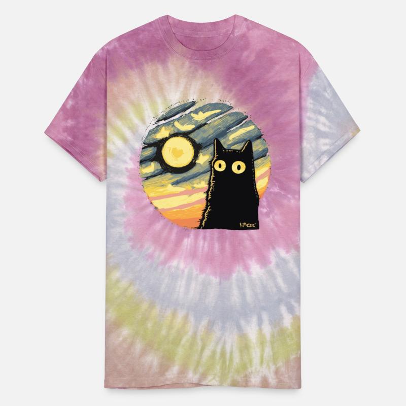 Black Cat Under Starry Sky with Full Moon