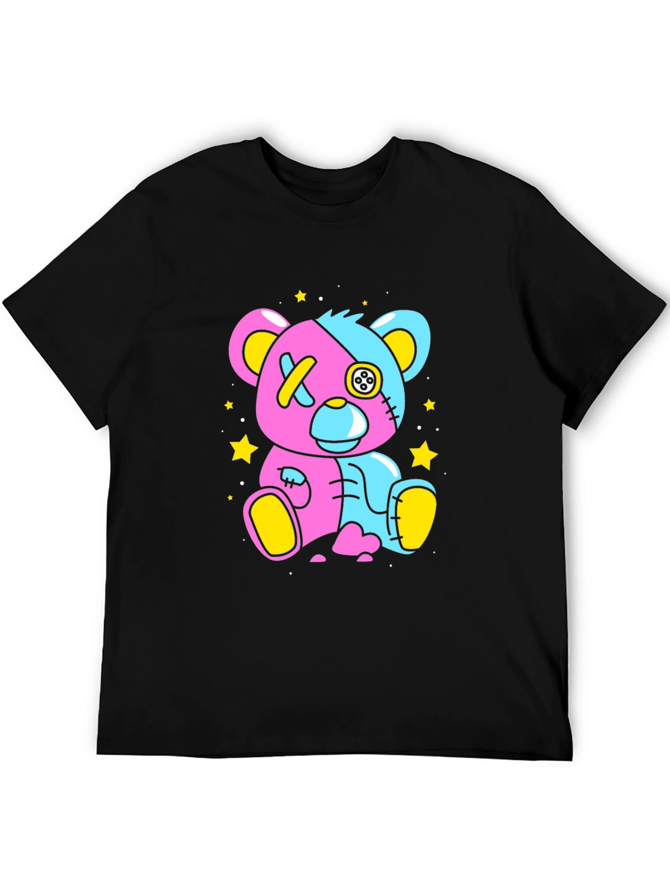Two-Tone Teddy Bear Graphic T-Shirt - Unique Design