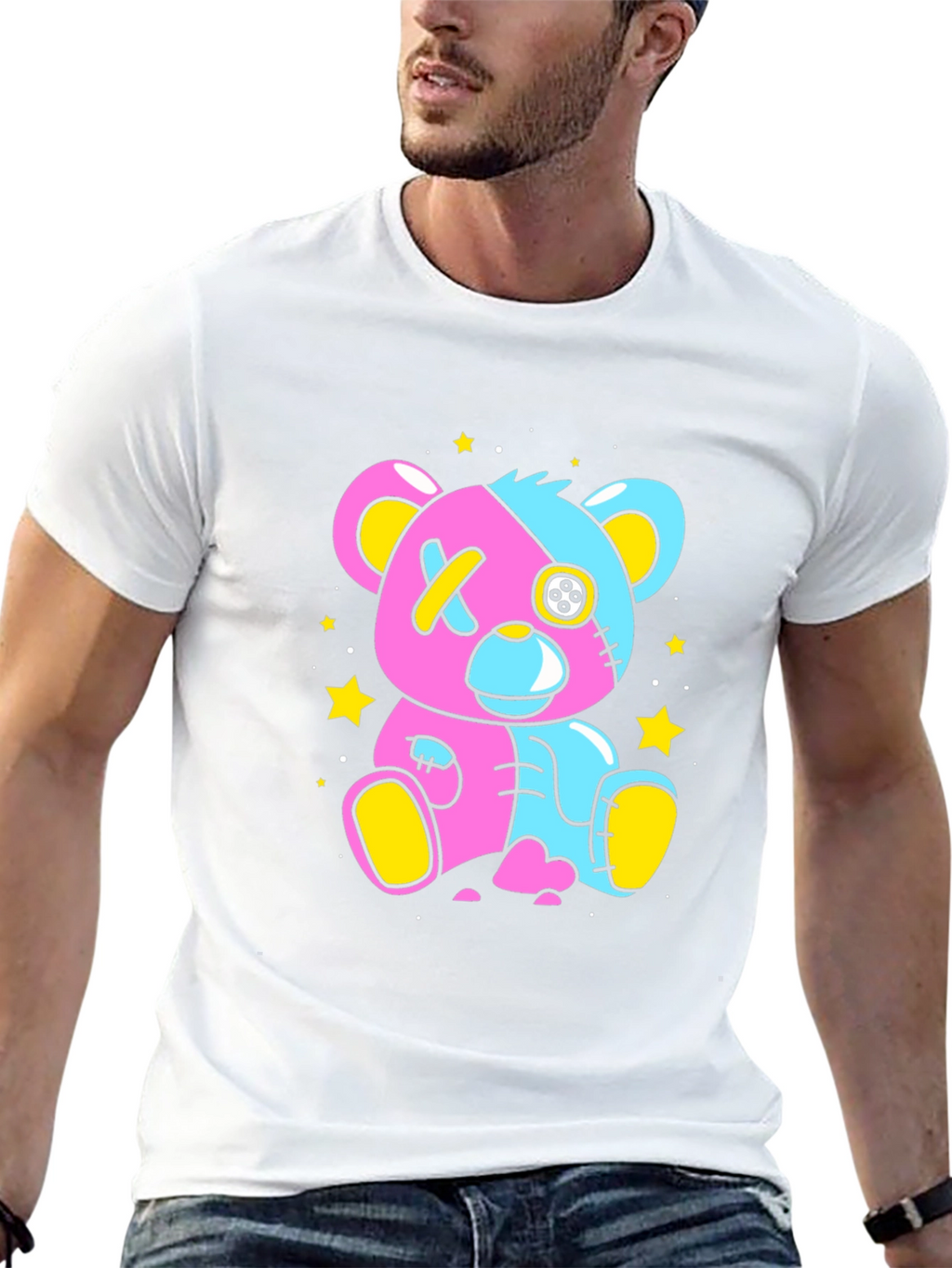 Two-Tone Teddy Bear Graphic T-Shirt - Unique Design