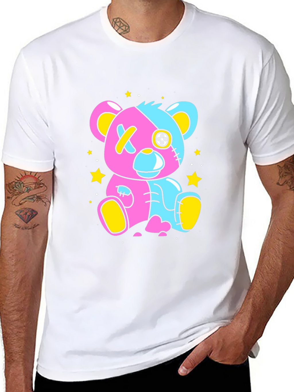 Two-Tone Teddy Bear Graphic T-Shirt - Unique Design