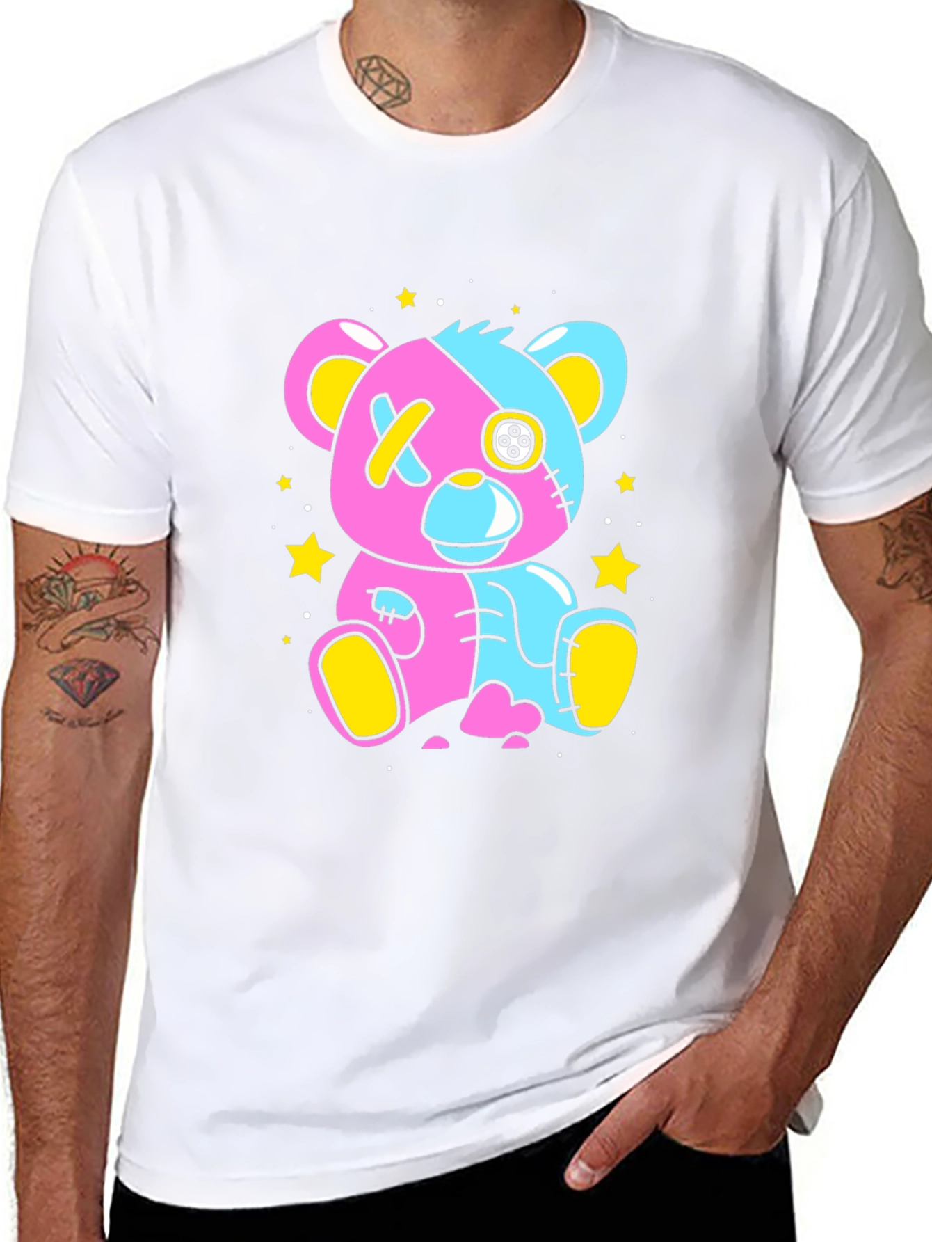 Two-Tone Teddy Bear Graphic T-Shirt - Unique Design