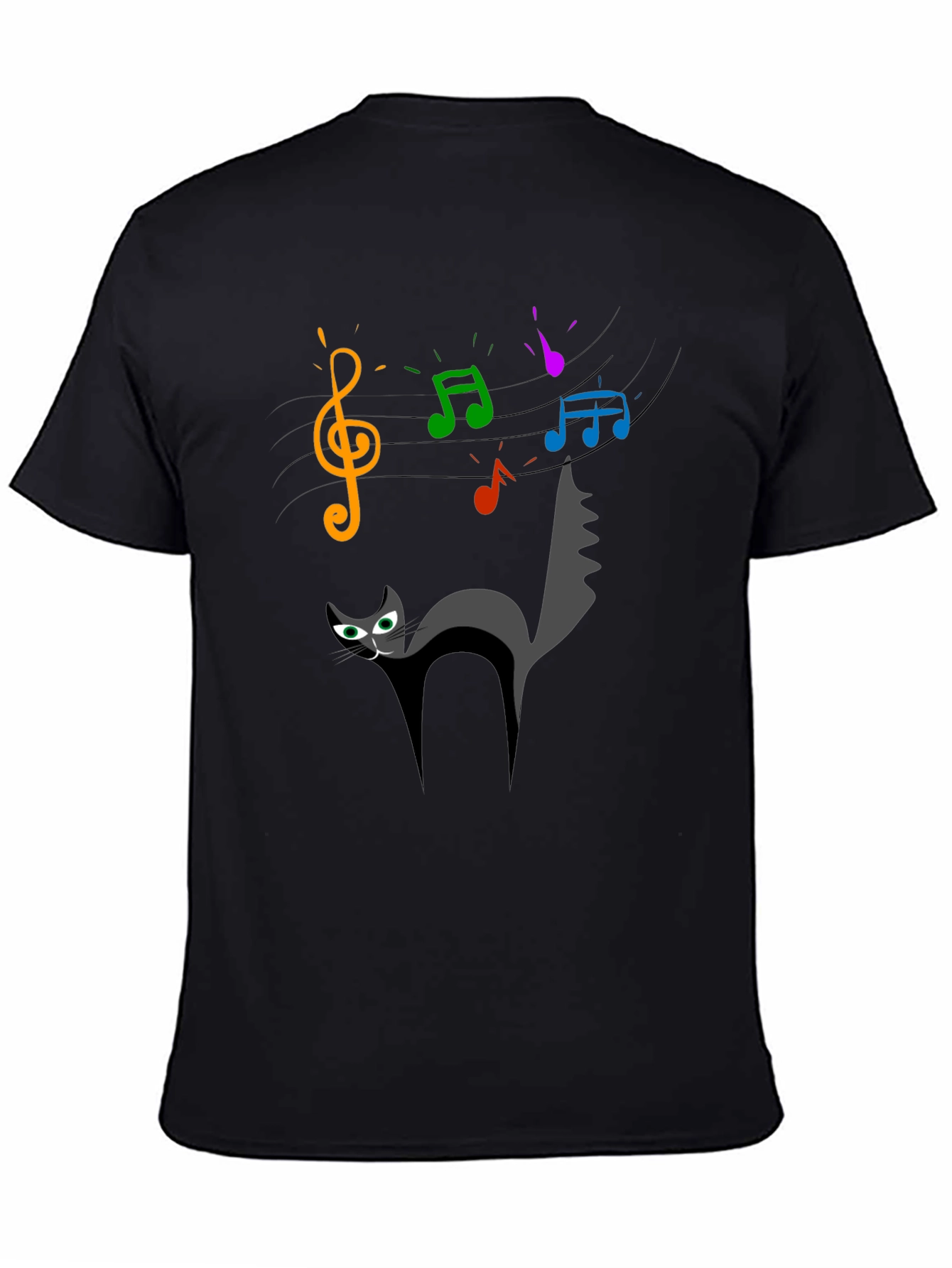 Cat Music T-Shirt - Quirky Black Tee for Cat Lovers