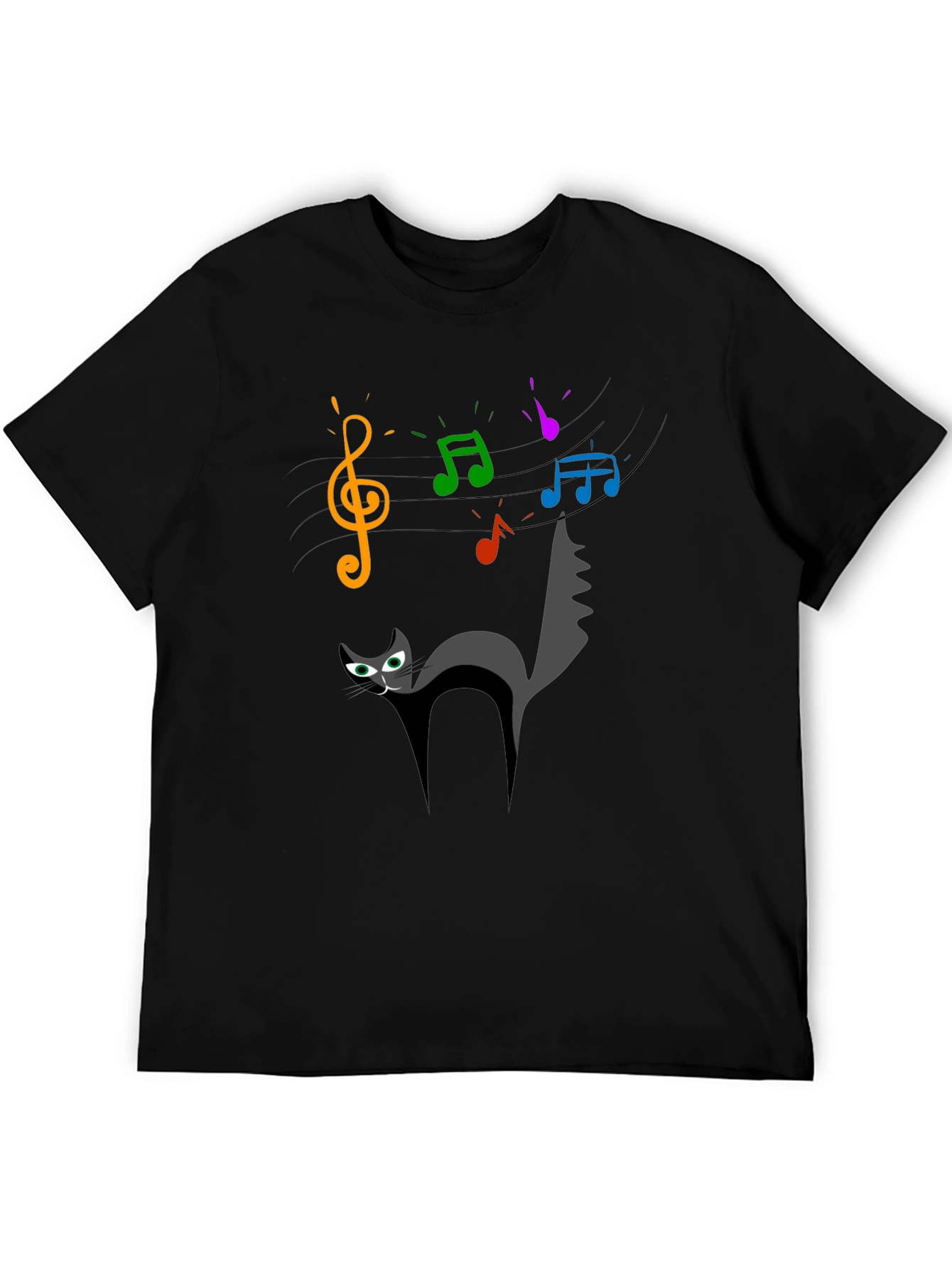 Cat Music T-Shirt - Quirky Black Tee for Cat Lovers