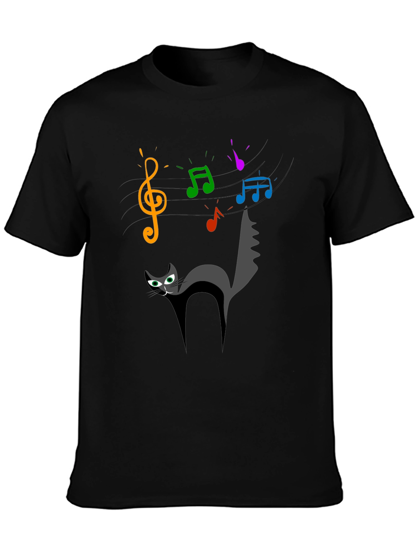 Cat Music T-Shirt - Quirky Black Tee for Cat Lovers