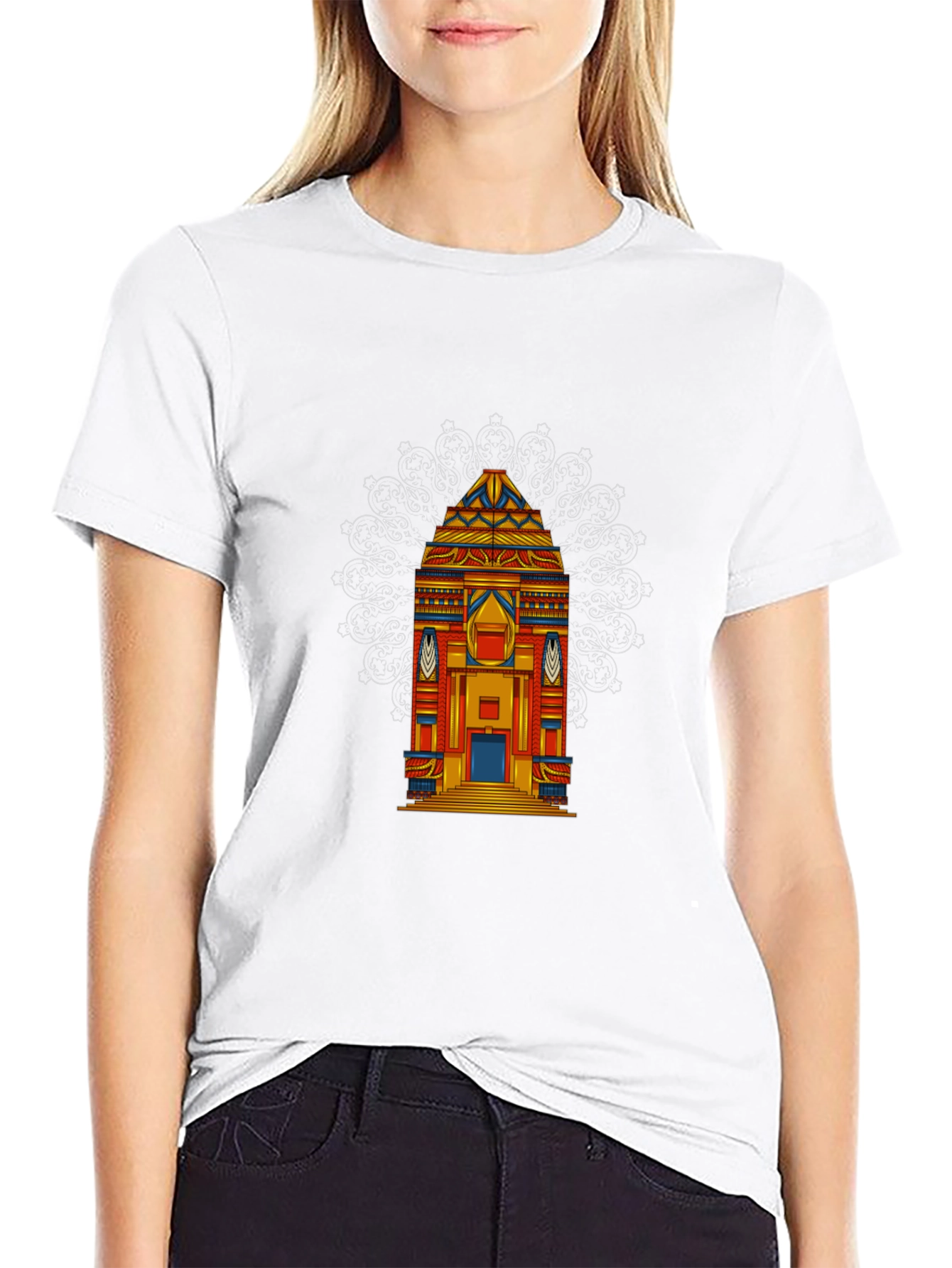 Vibrant Temple Graphic Tee - Black