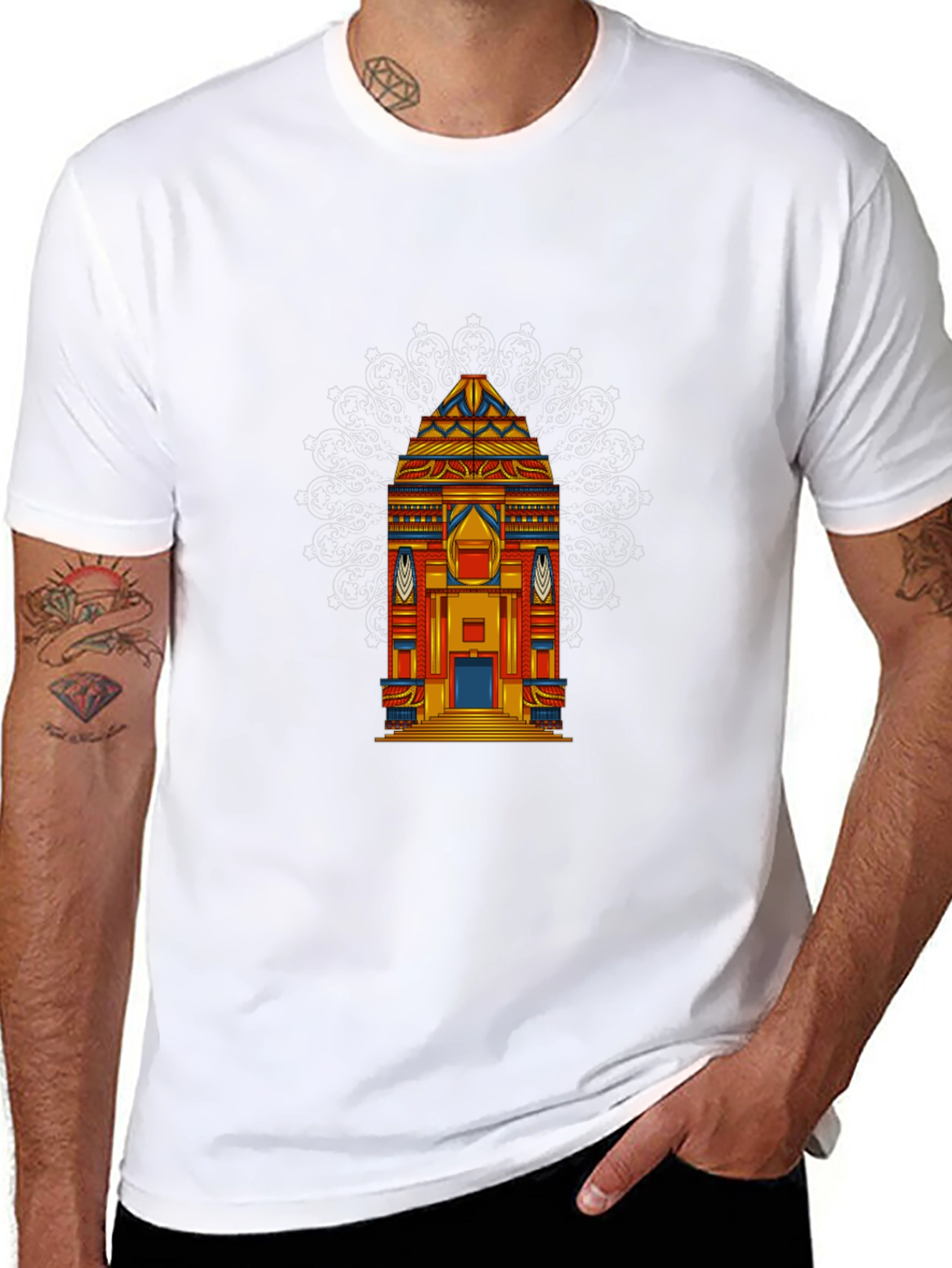 Vibrant Temple Graphic Tee - Black