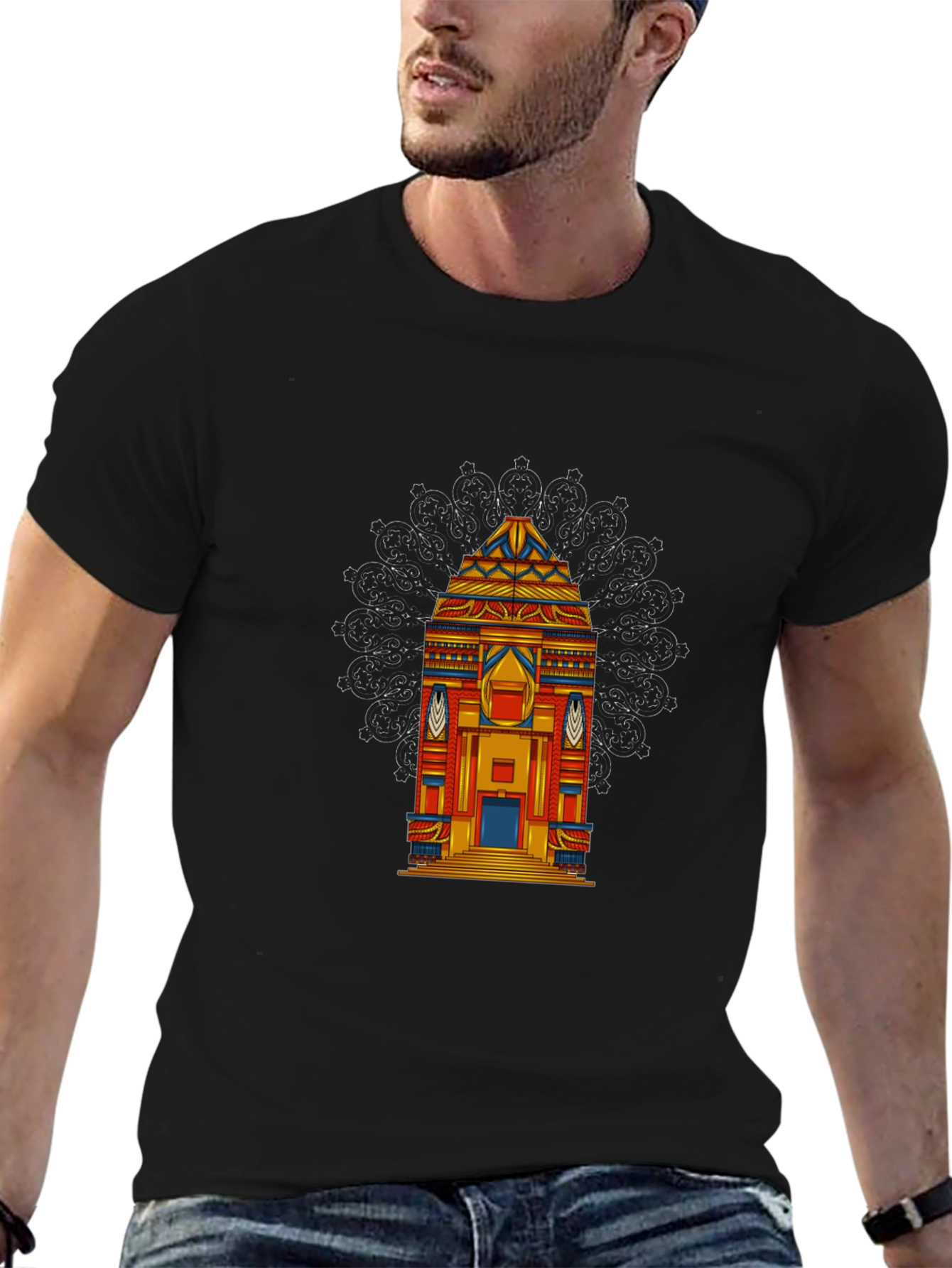Vibrant Temple Graphic Tee - Black