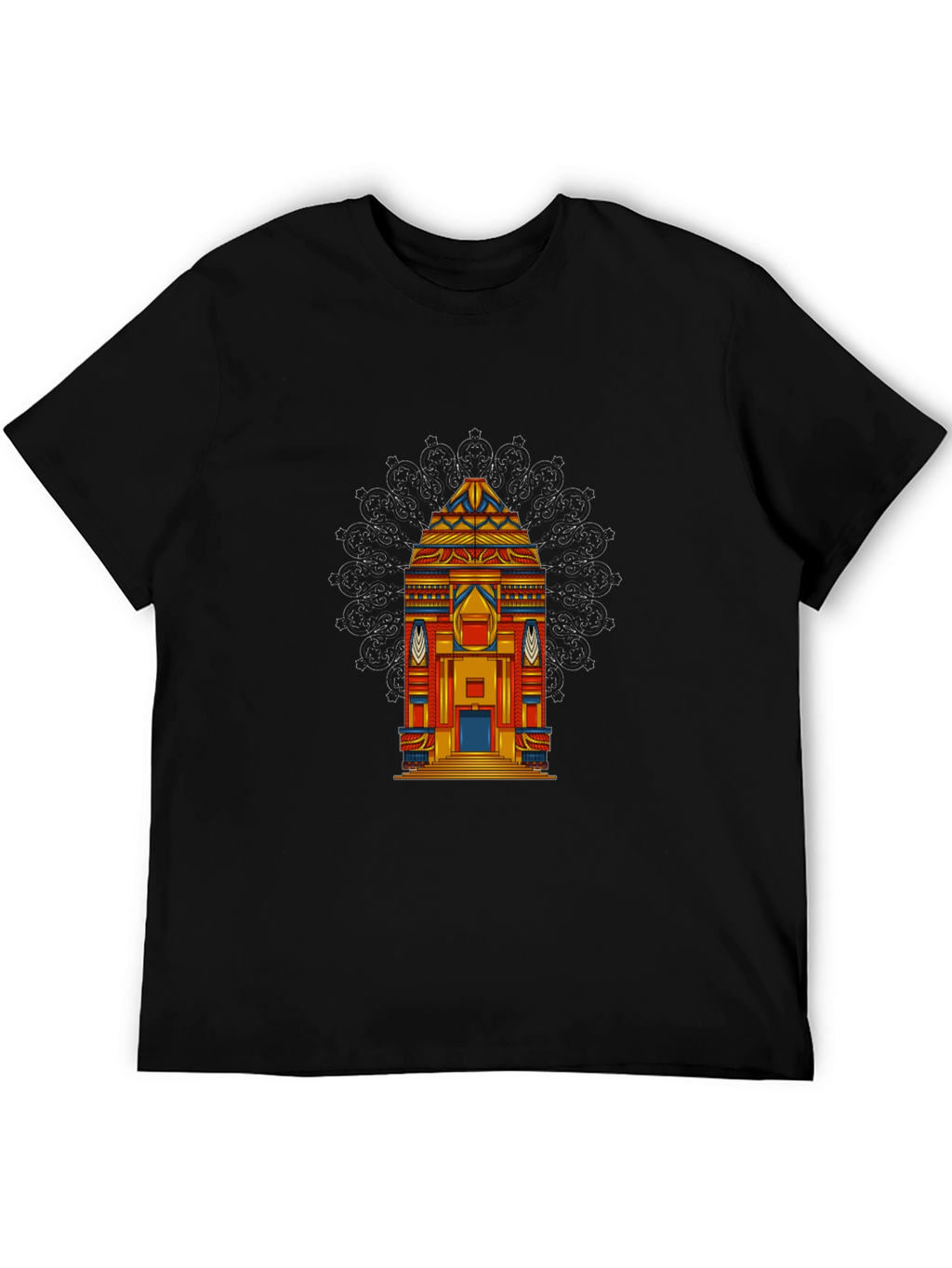 Vibrant Temple Graphic Tee - Black