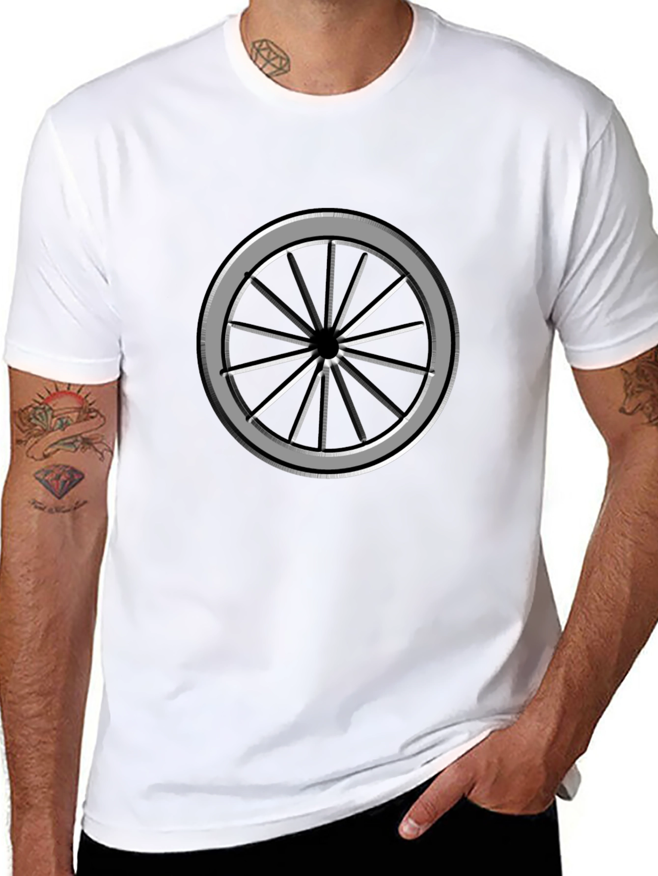 Wheel Graphic Black Tee - Modern Casual Style