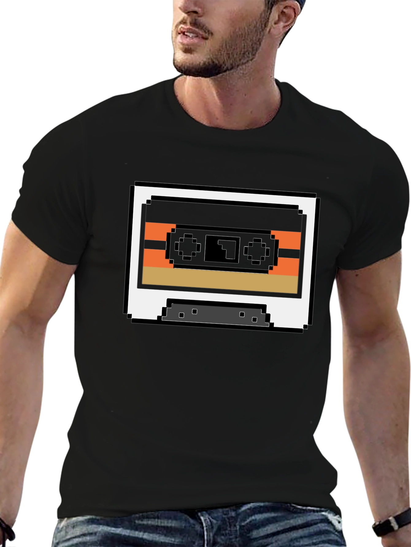 Retro 8-Bit Cassette Tape Graphic Tee - Black