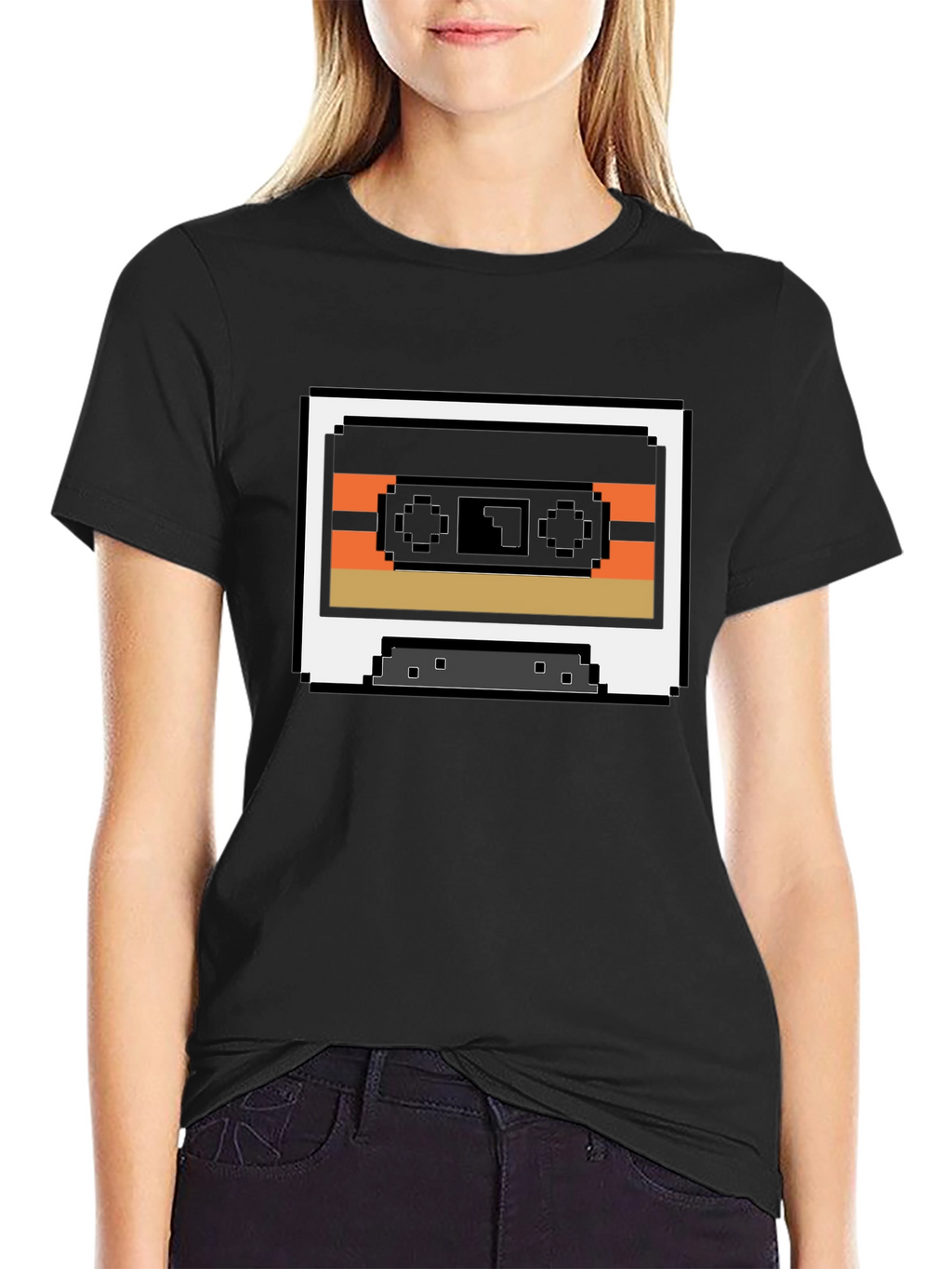 Retro 8-Bit Cassette Tape Graphic Tee - Black