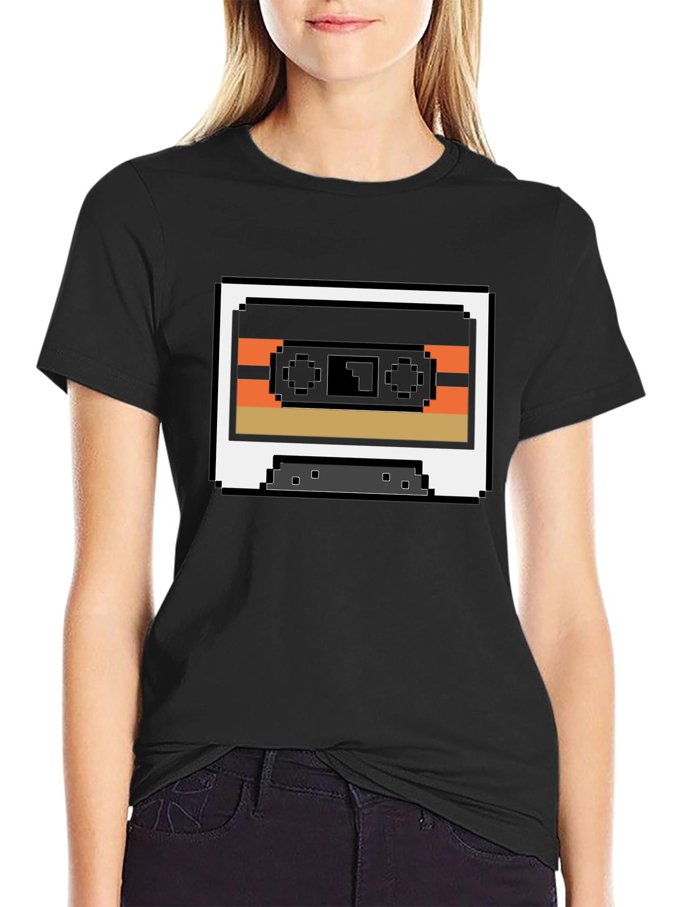 Retro 8-Bit Cassette Tape Graphic Tee - Black