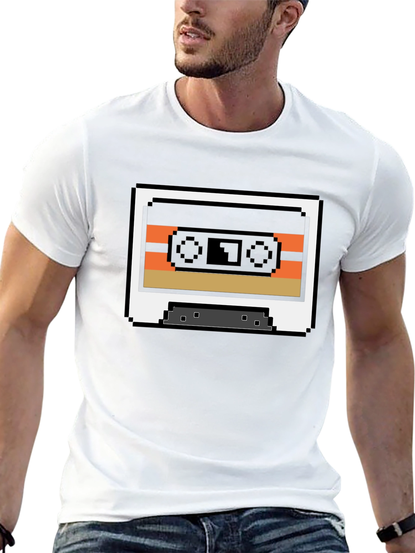 Retro 8-Bit Cassette Tape Graphic Tee - Black
