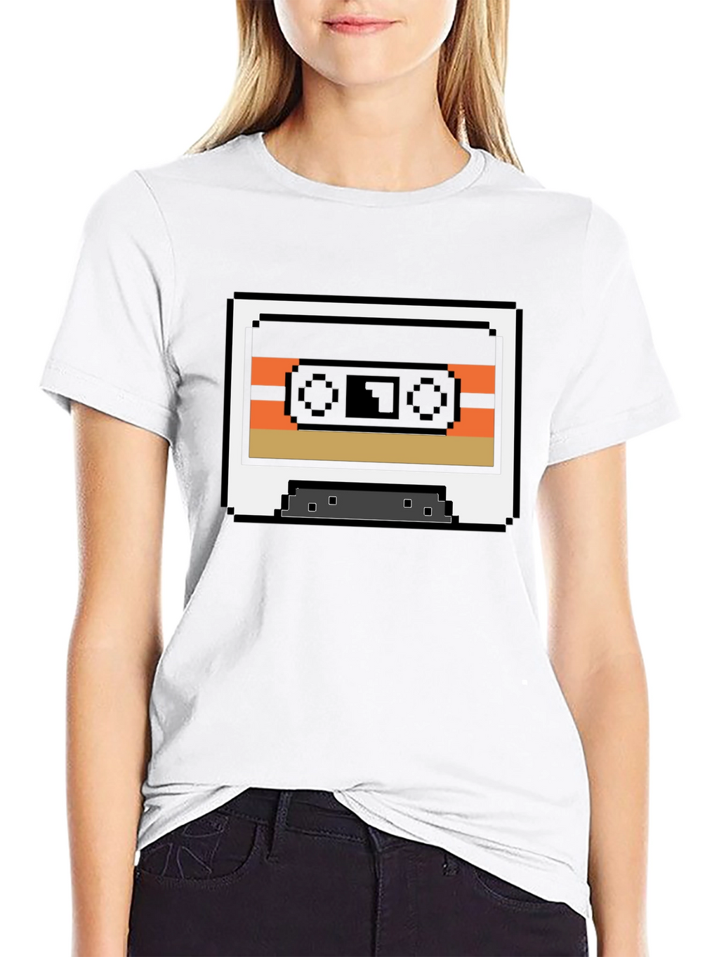 Retro 8-Bit Cassette Tape Graphic Tee - Black