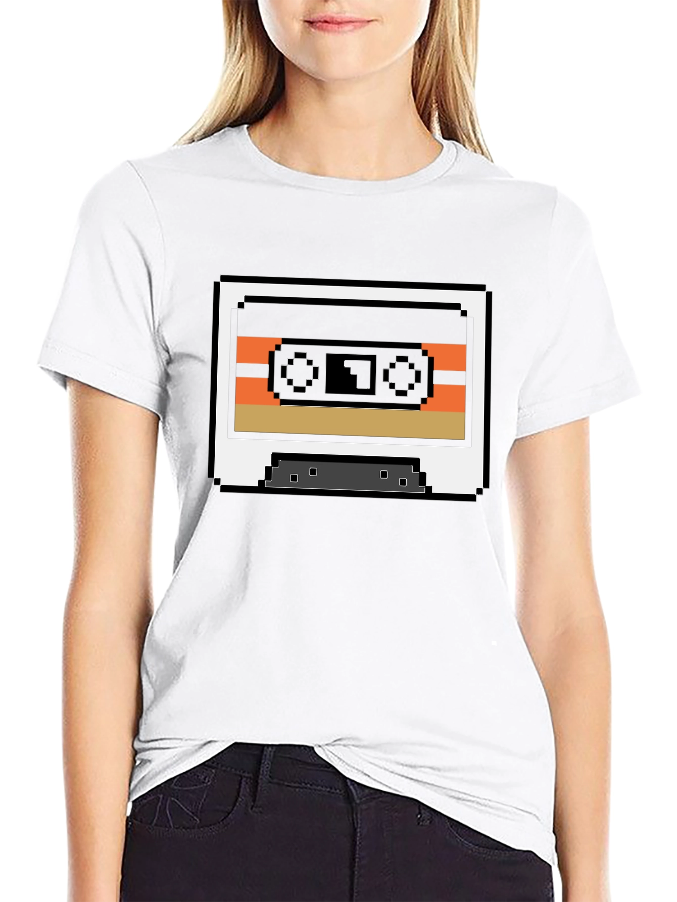 Retro 8-Bit Cassette Tape Graphic Tee - Black