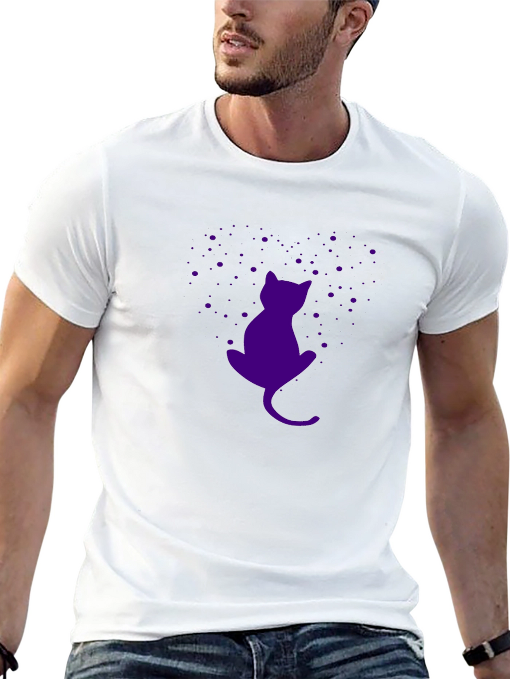 Purple Cat Silhouette Black T-Shirt