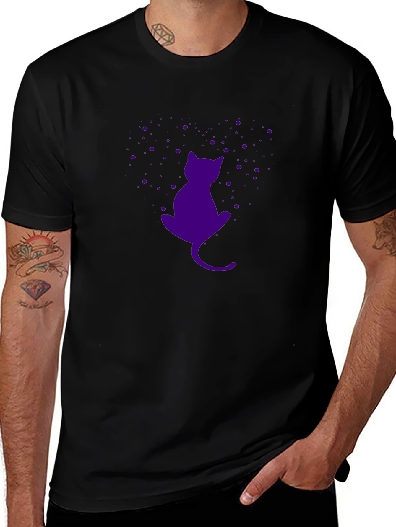 Purple Cat Silhouette Black T-Shirt