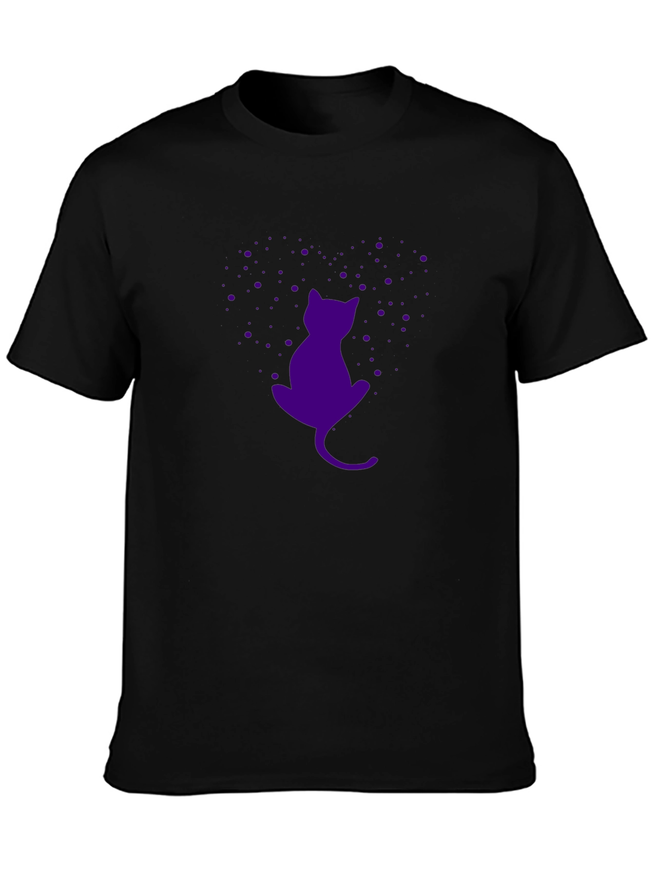Purple Cat Silhouette Black T-Shirt