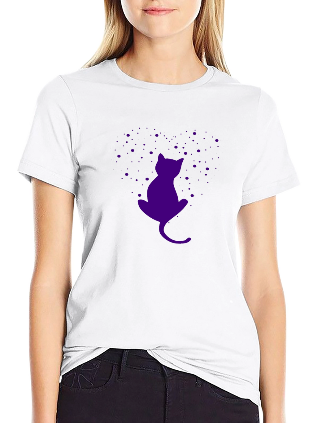 Purple Cat Silhouette Black T-Shirt