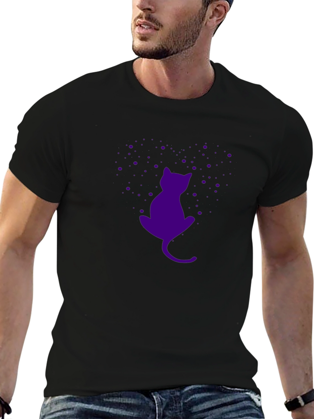 Purple Cat Silhouette Black T-Shirt