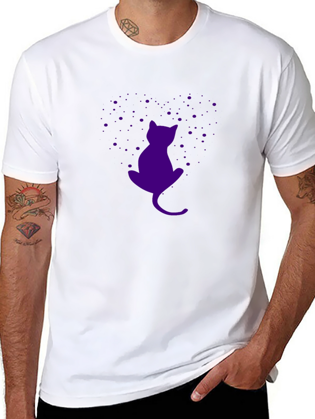 Purple Cat Silhouette Black T-Shirt