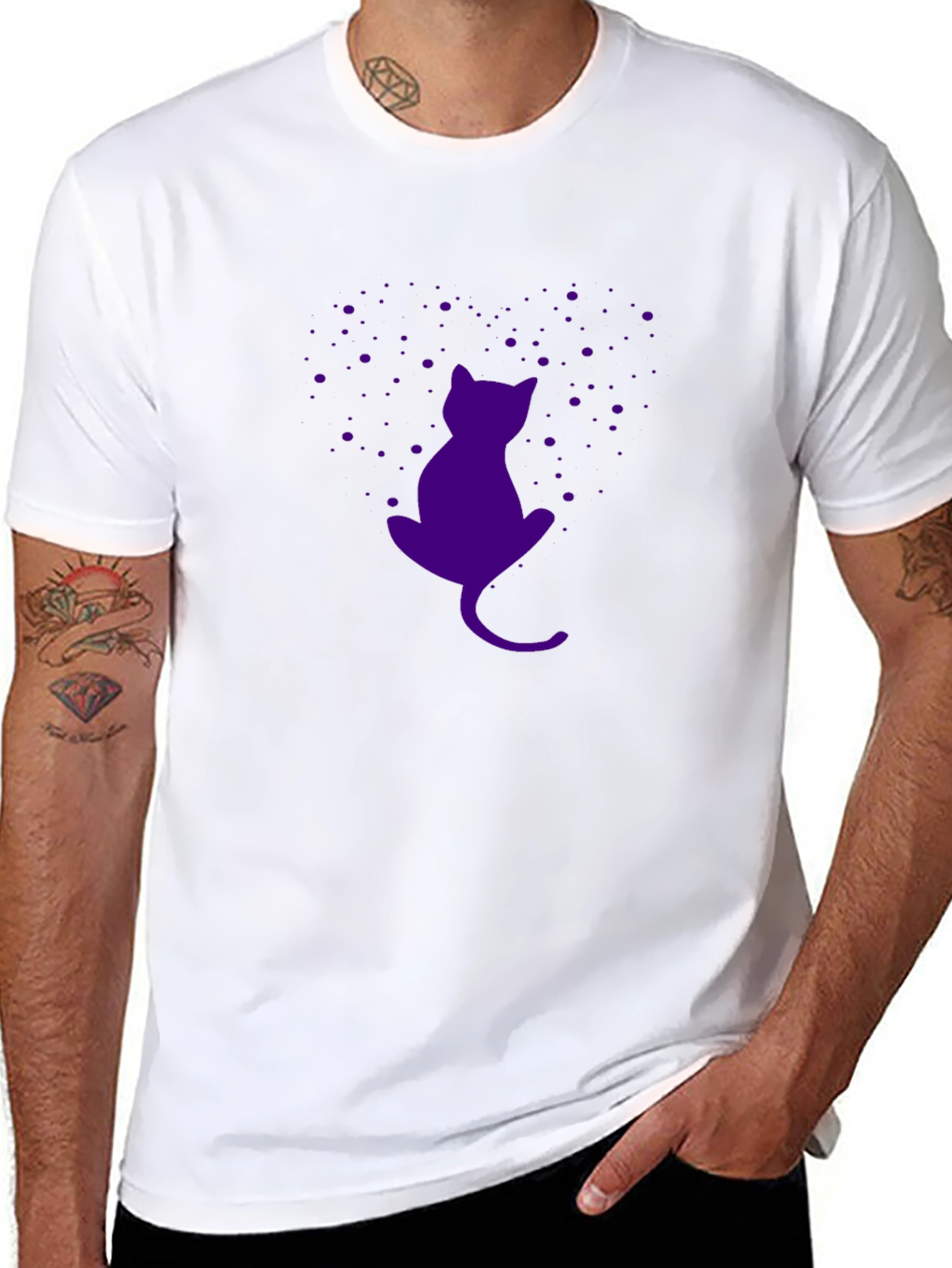 Purple Cat Silhouette Black T-Shirt