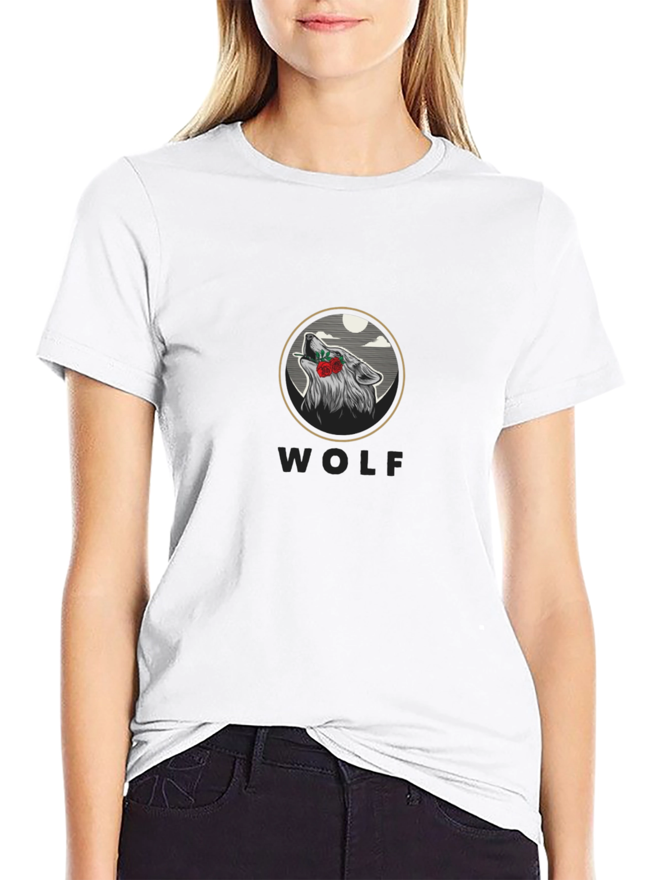 Wolf Rose Graphic Print T-Shirt - Stylish Casual Wear