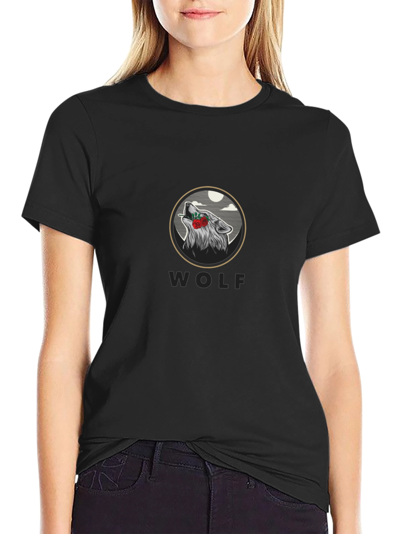 Wolf Rose Graphic Print T-Shirt - Stylish Casual Wear