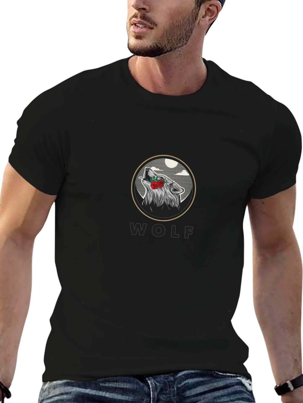 Wolf Rose Graphic Print T-Shirt - Stylish Casual Wear