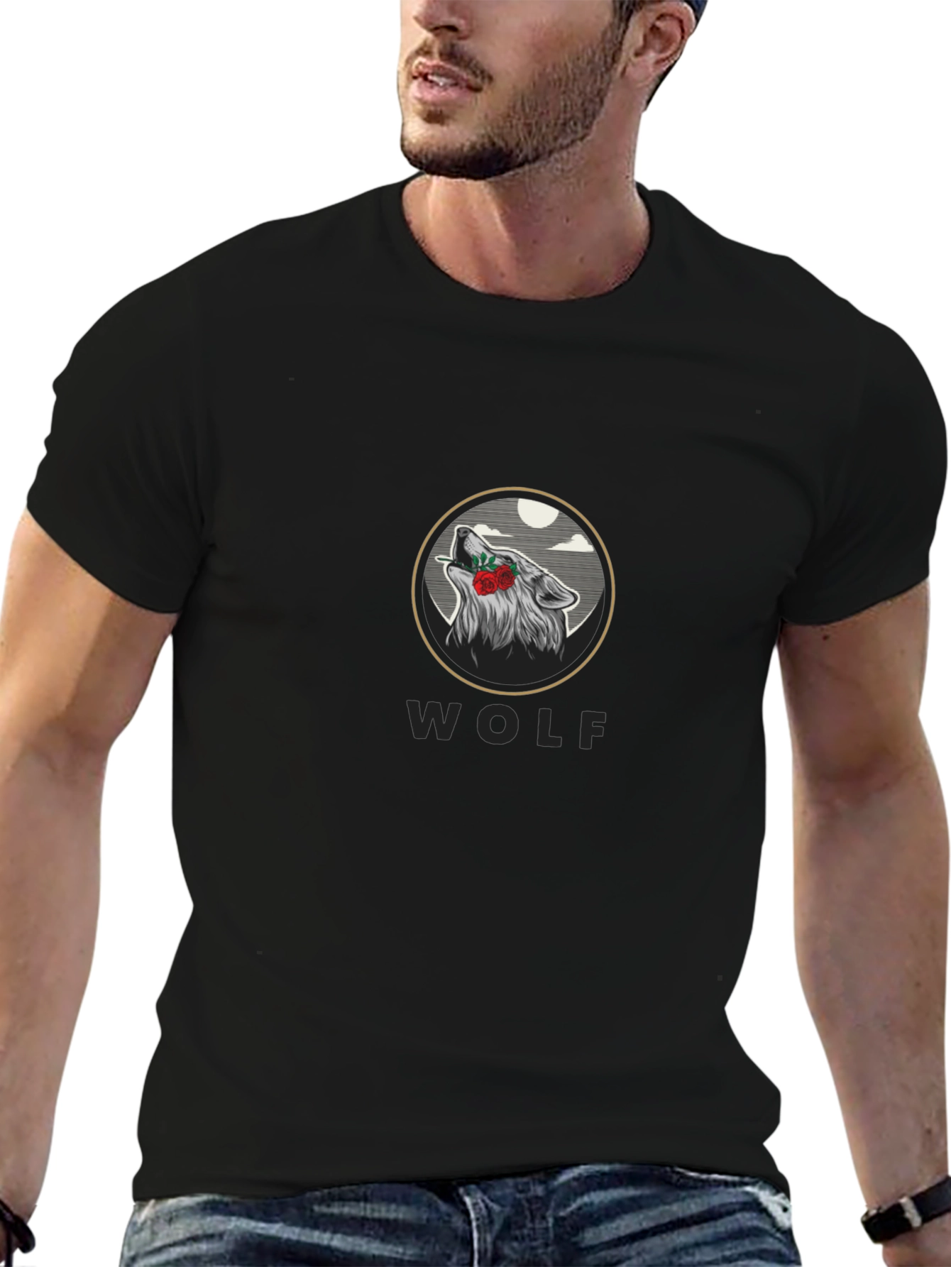 Wolf Rose Graphic Print T-Shirt - Stylish Casual Wear