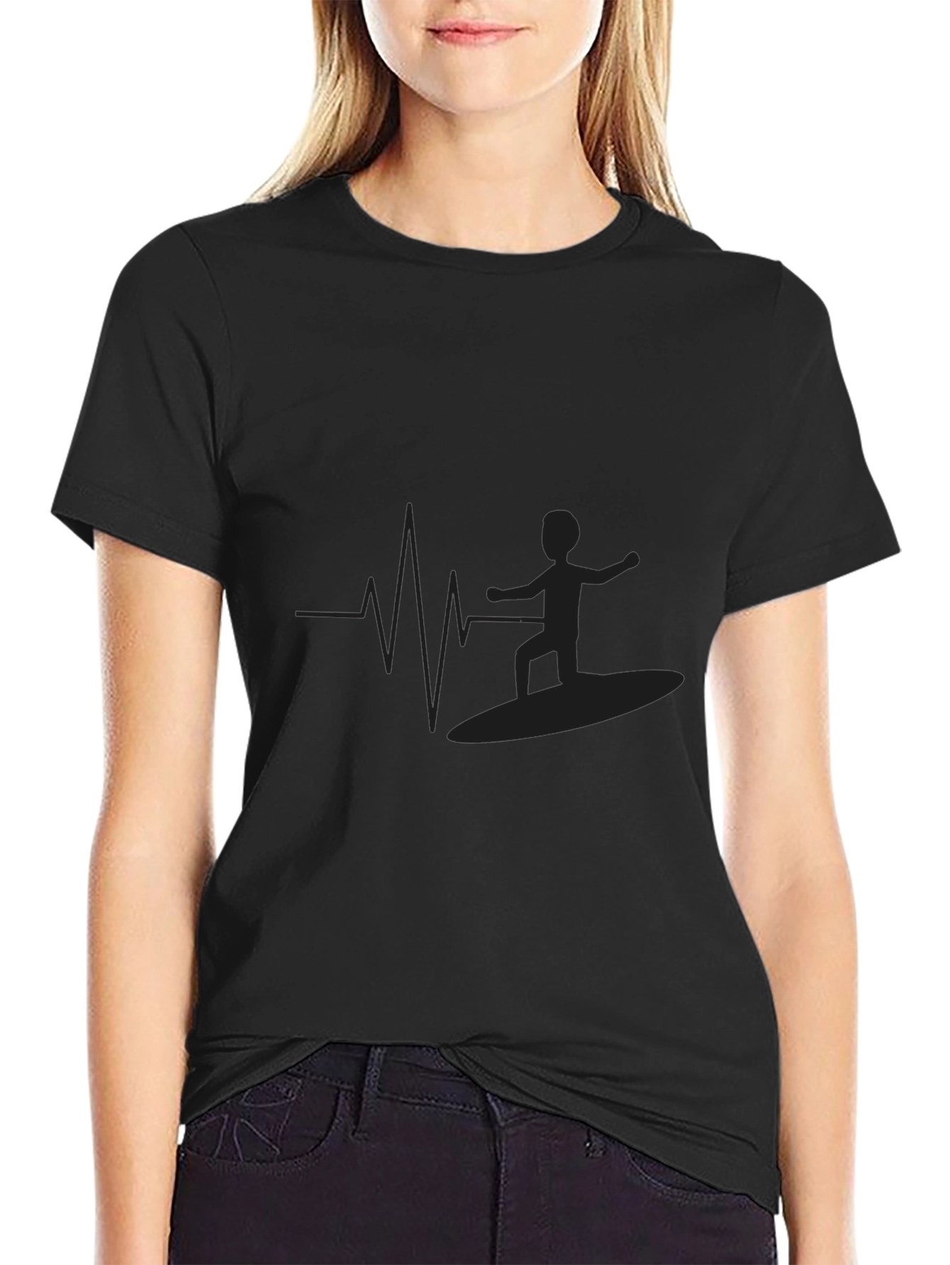 Surfing Heartbeat T-Shirt - Black