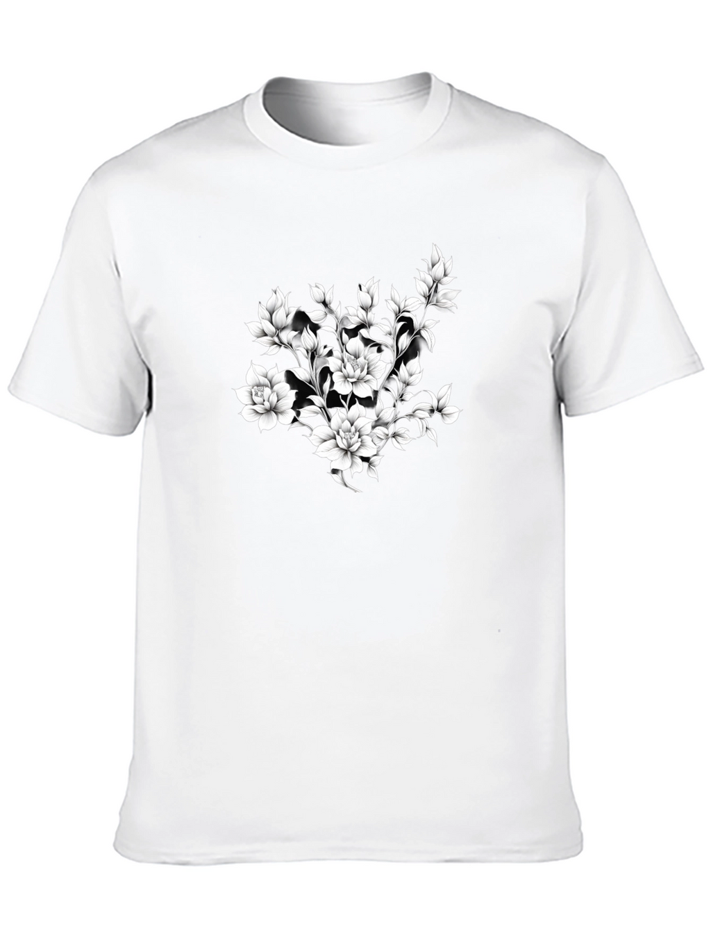 Elegant Floral Print Black T-Shirt