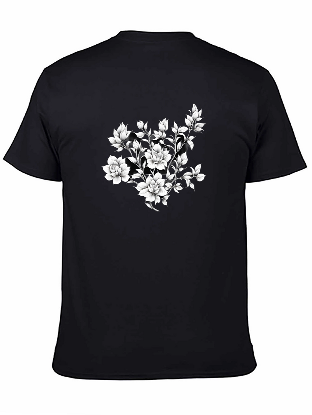 Elegant Floral Print Black T-Shirt