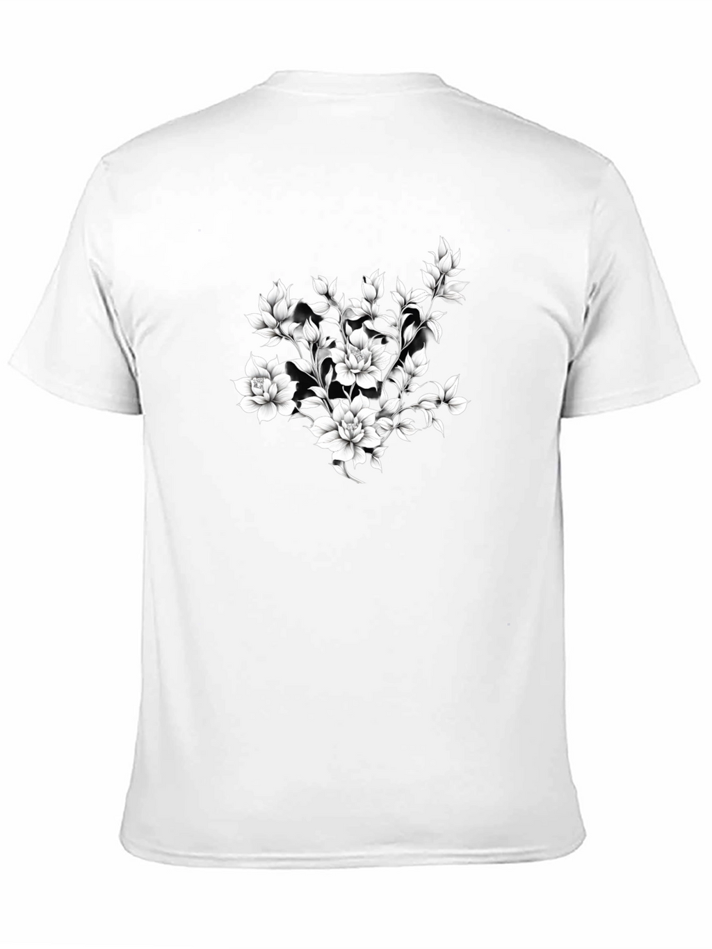 Elegant Floral Print Black T-Shirt