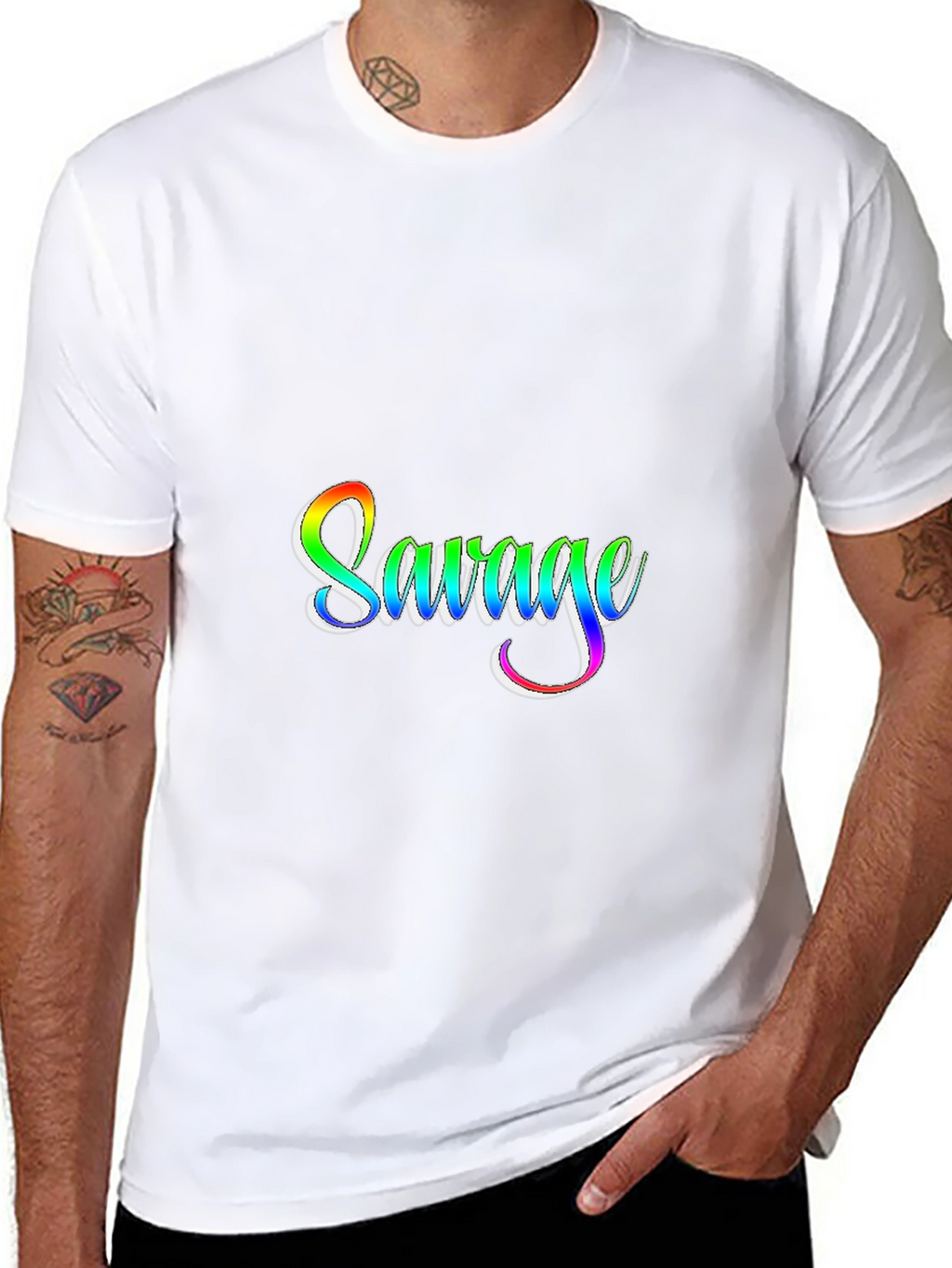 Mens Black T-Shirt with Rainbow Savage Graphic