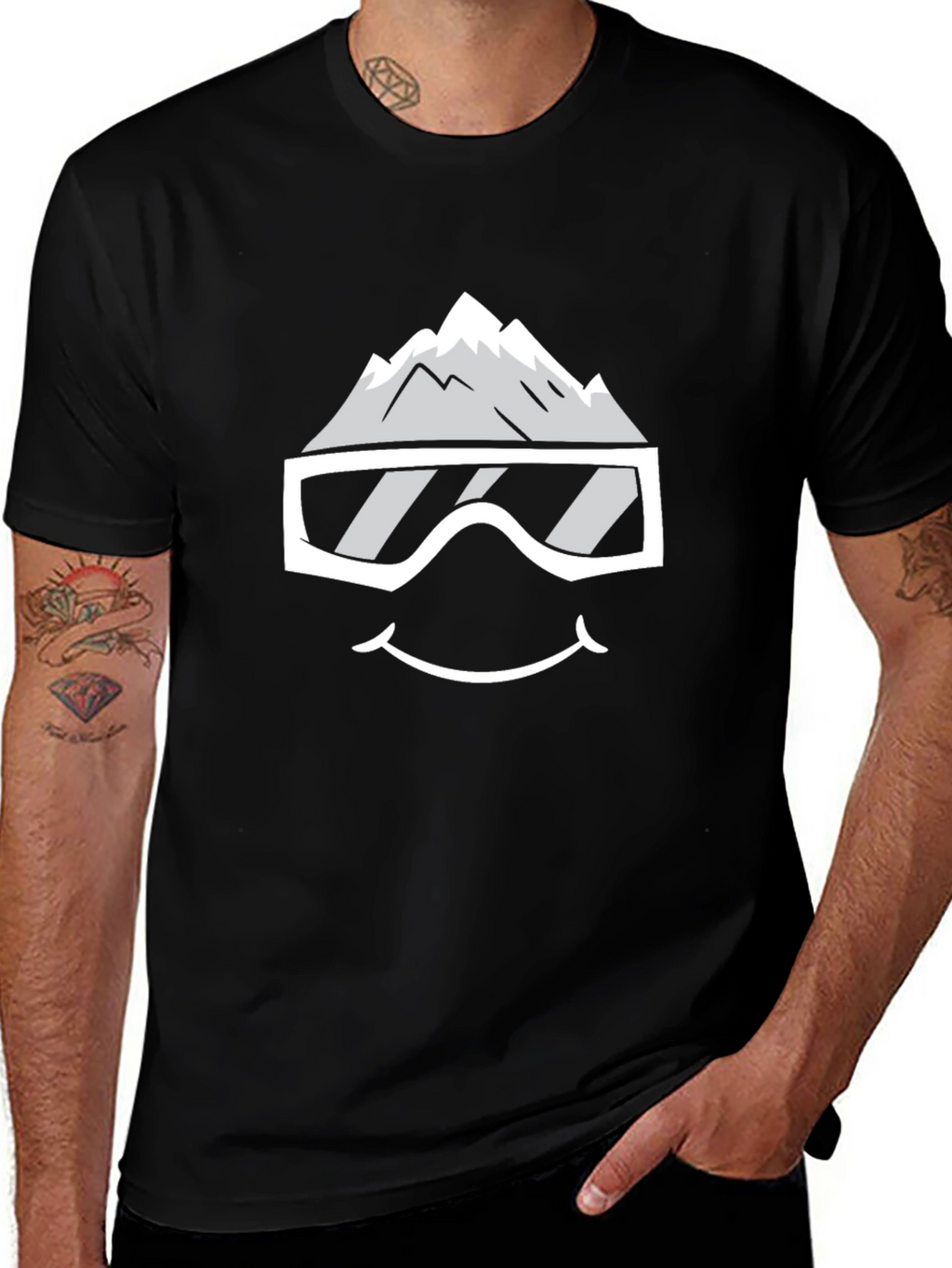 Snowy Mountain Face Graphic Tee - Black