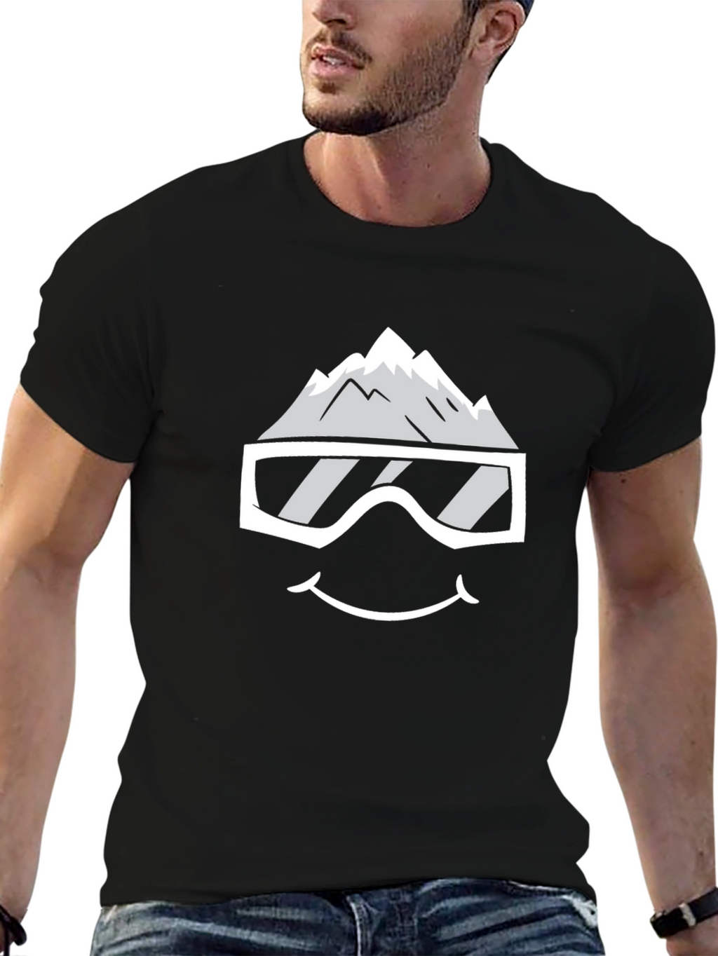 Snowy Mountain Face Graphic Tee - Black