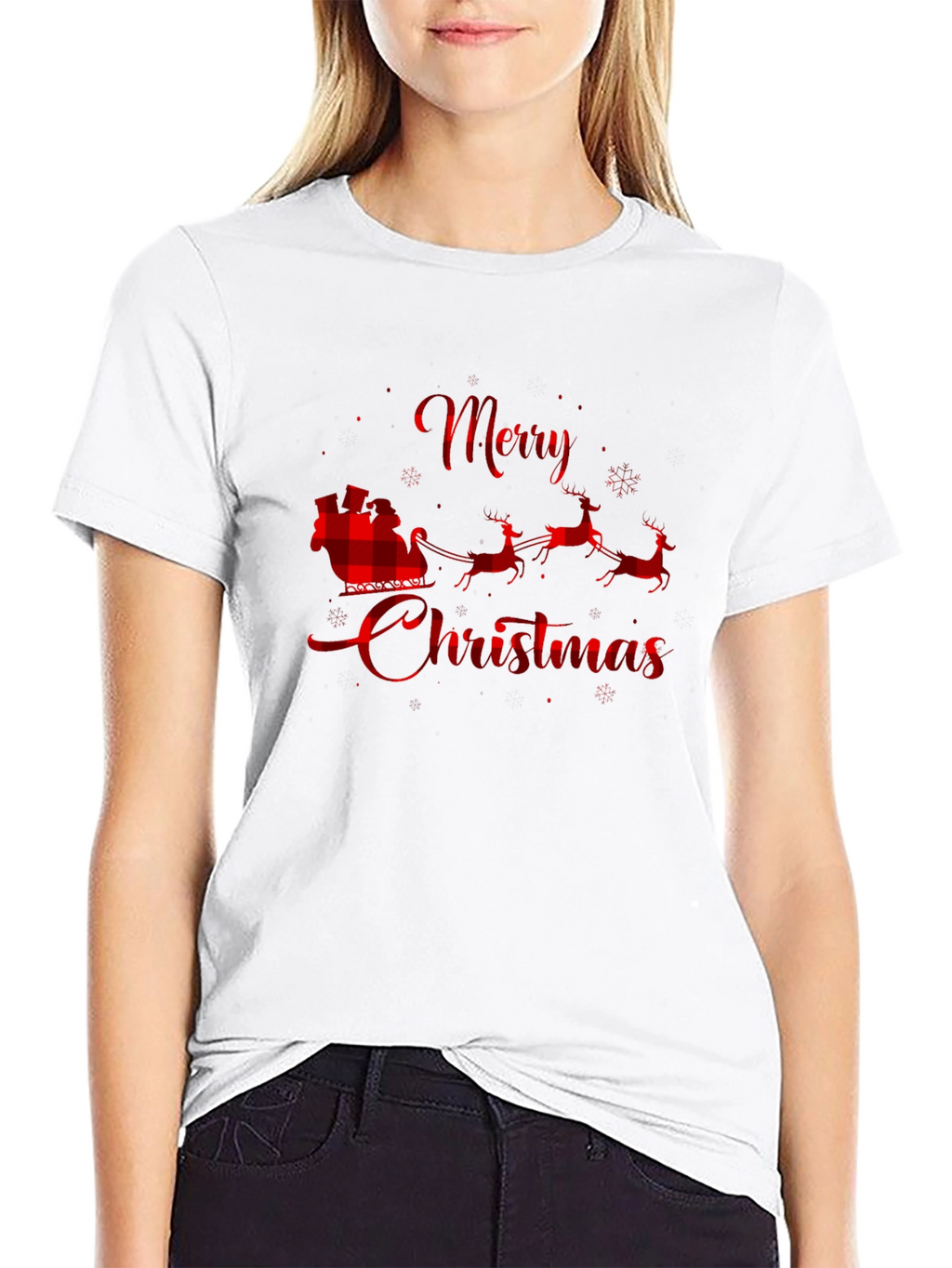 Merry Christmas Buffalo Plaid Santa T-Shirt