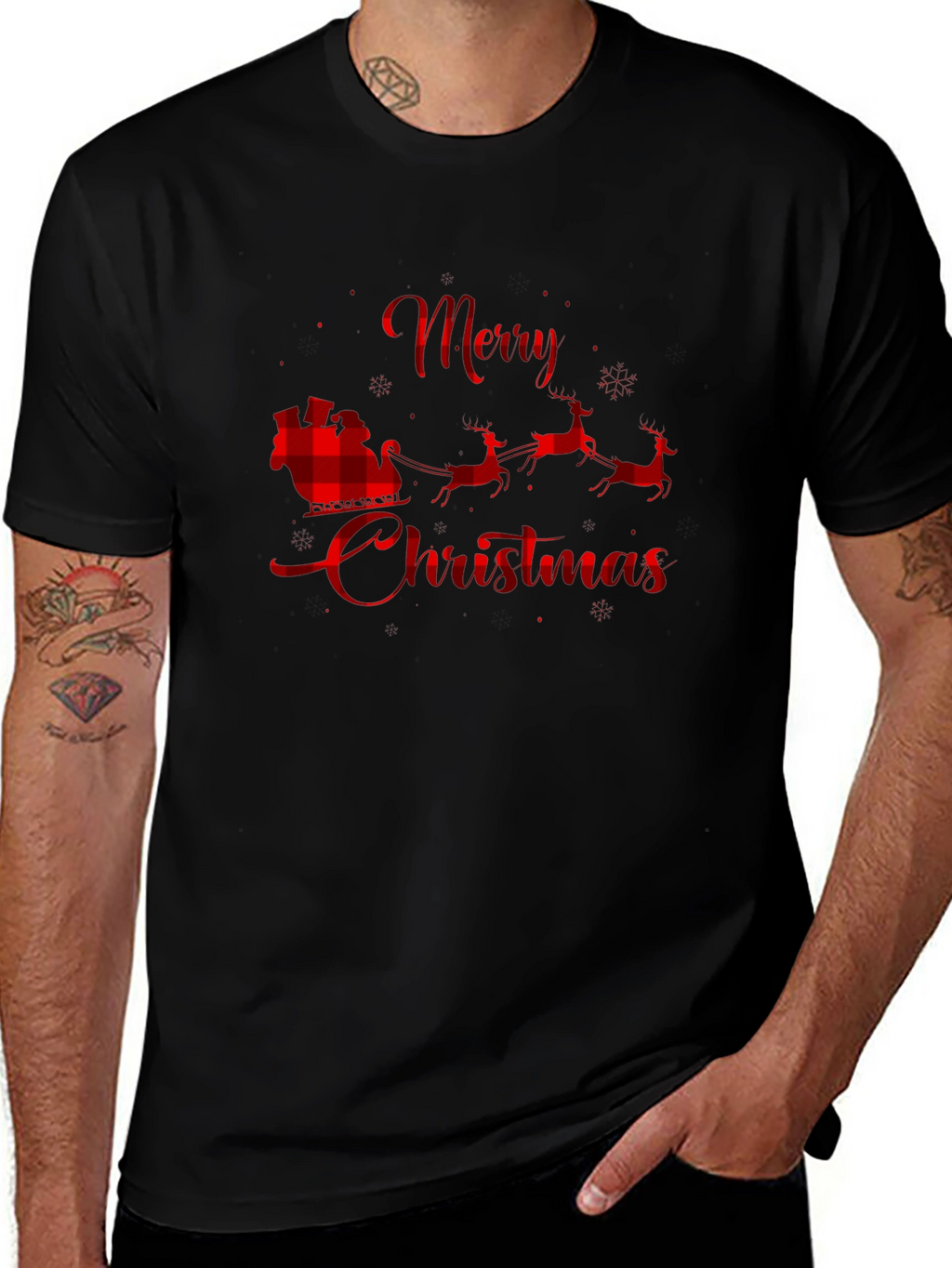 Merry Christmas Buffalo Plaid Santa T-Shirt