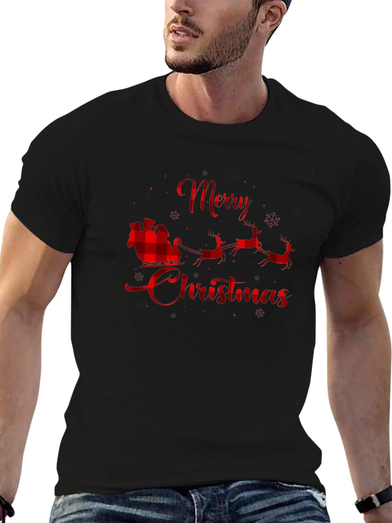 Merry Christmas Buffalo Plaid Santa T-Shirt