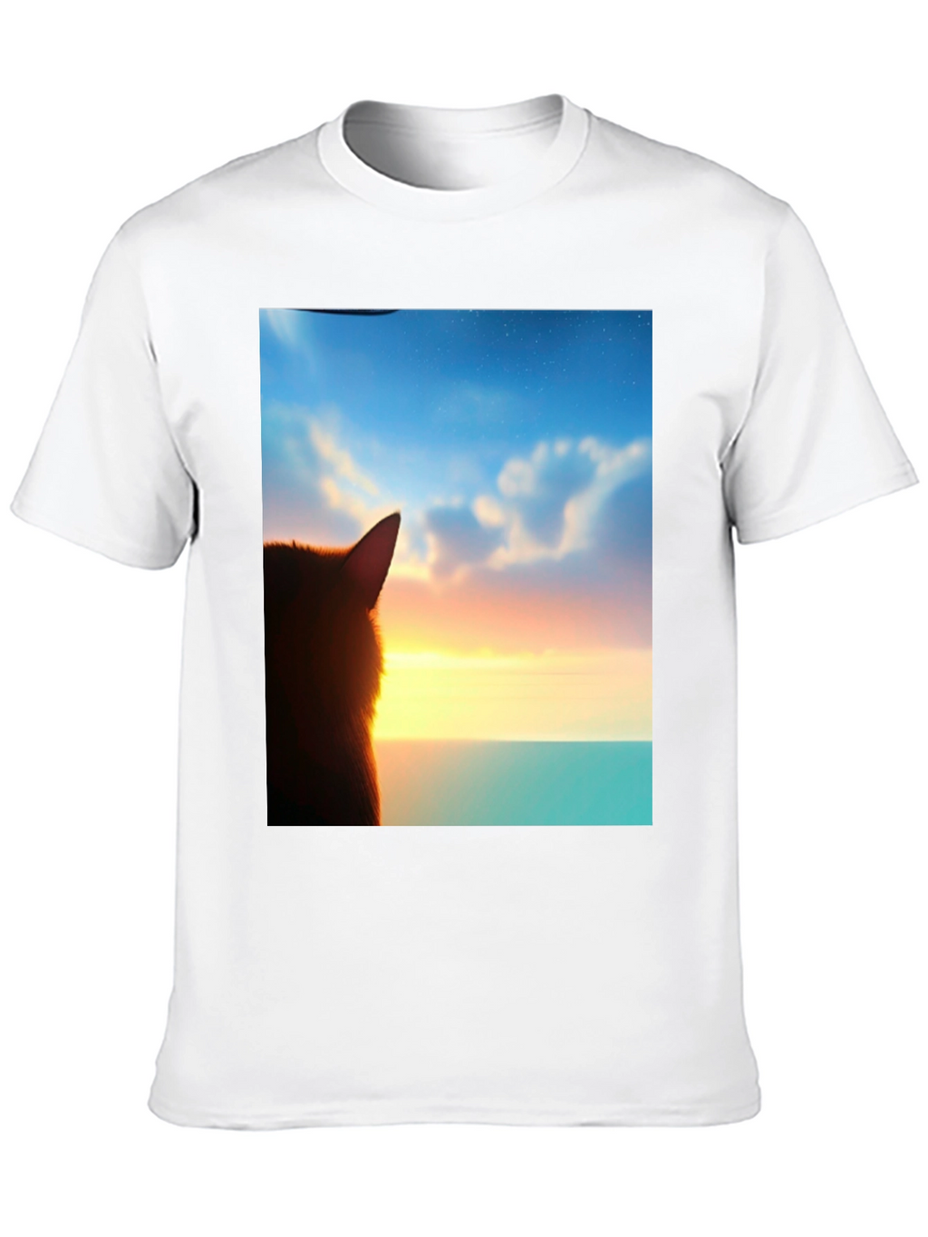Sunset Cat Graphic Tee - Soft Black Cotton