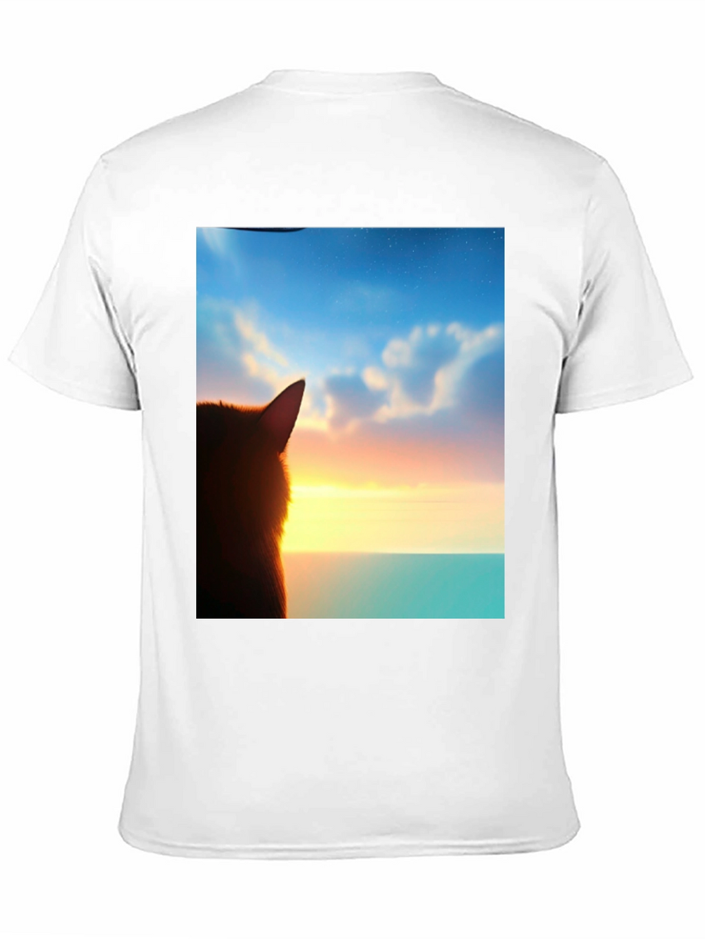 Sunset Cat Graphic Tee - Soft Black Cotton