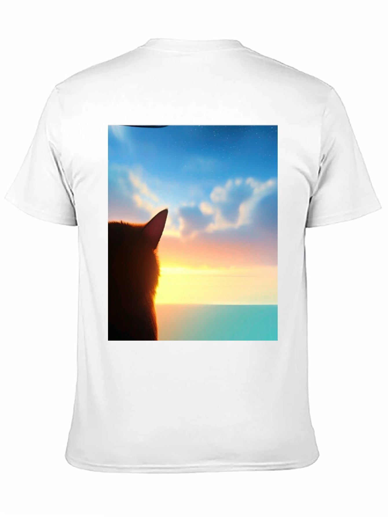 Sunset Cat Graphic Tee - Soft Black Cotton