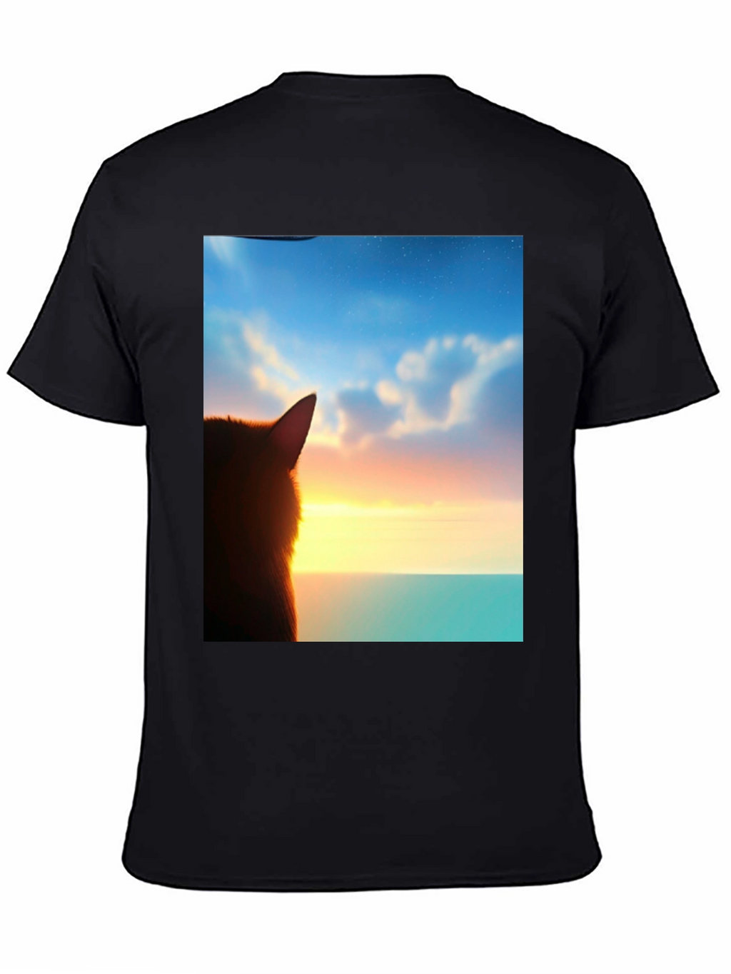 Sunset Cat Graphic Tee - Soft Black Cotton
