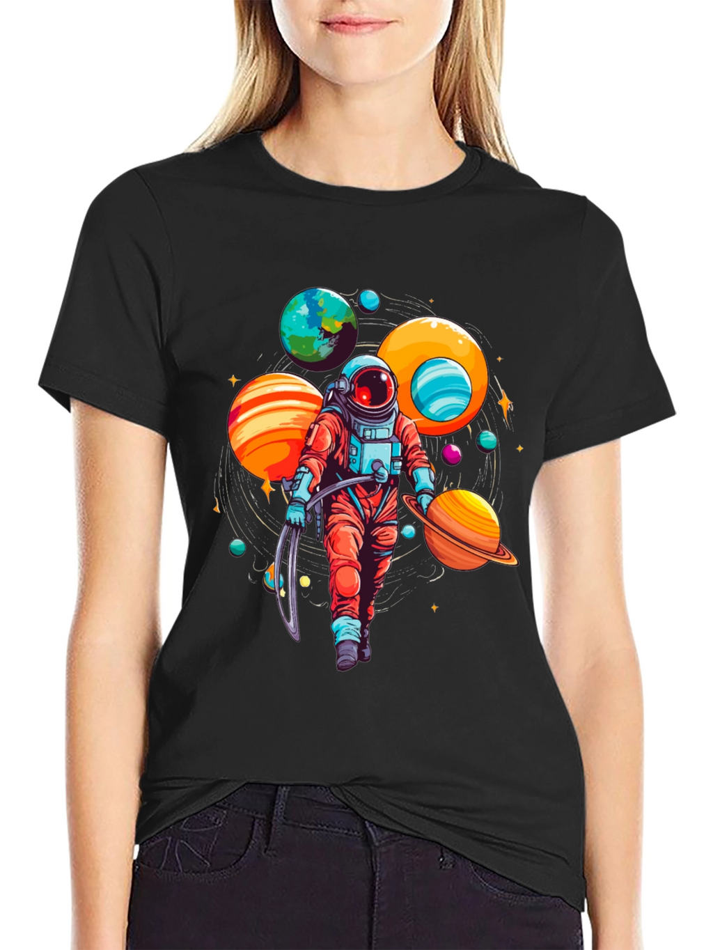 Astronaut Planets Graphic Tee - Space Lover T-Shirt