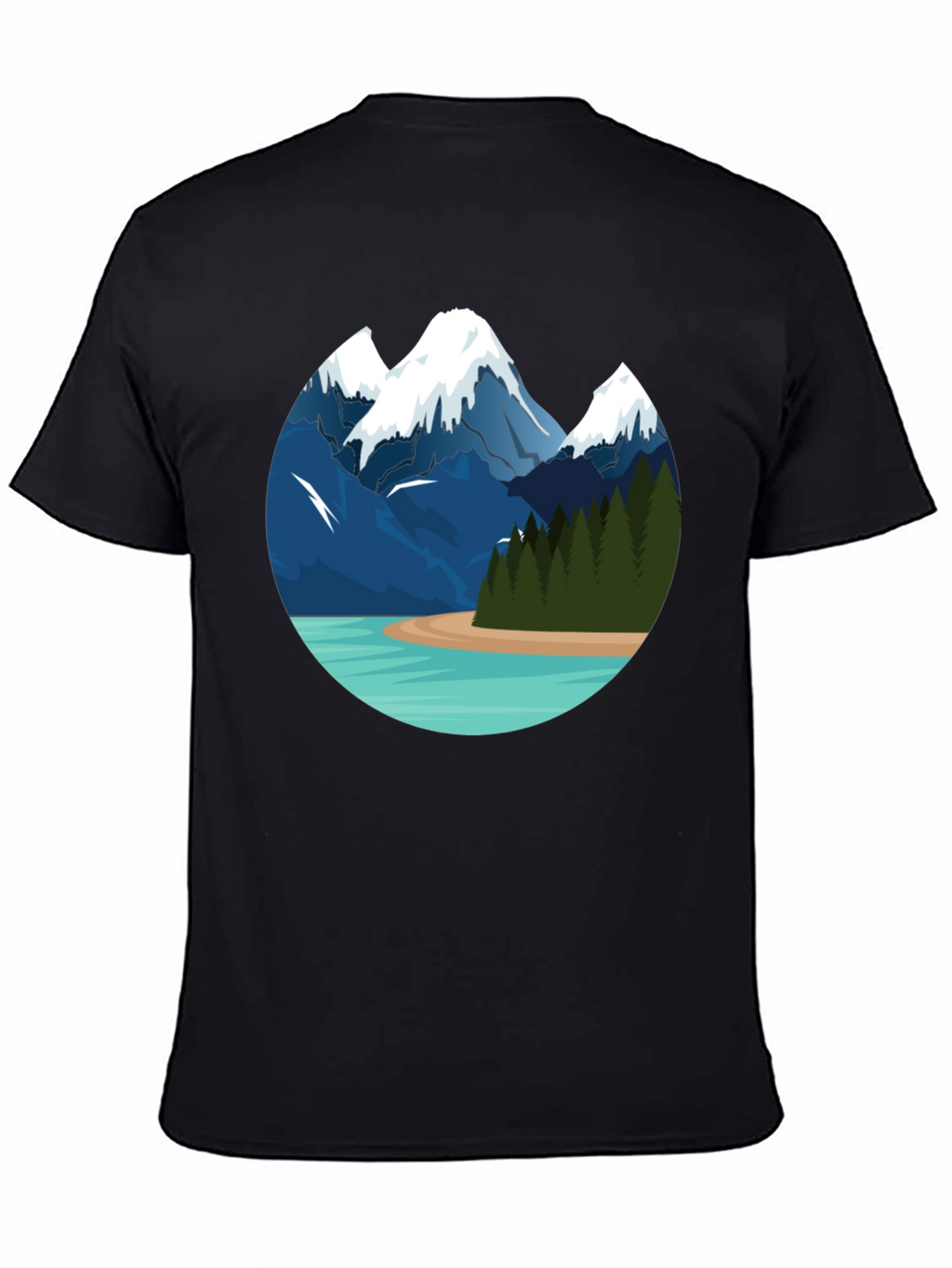 Mountain Lake Graphic Tee - Black Cotton T-Shirt