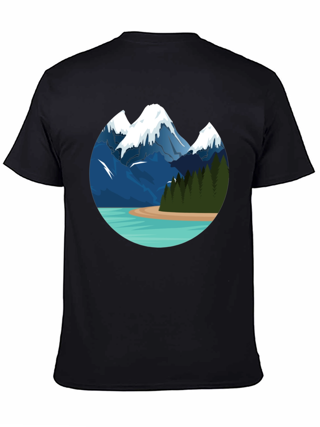 Mountain Lake Graphic Tee - Black Cotton T-Shirt