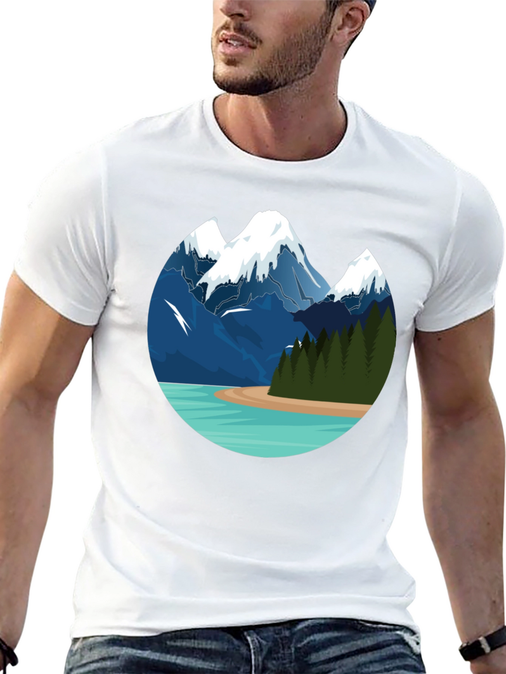 Mountain Lake Graphic Tee - Black Cotton T-Shirt