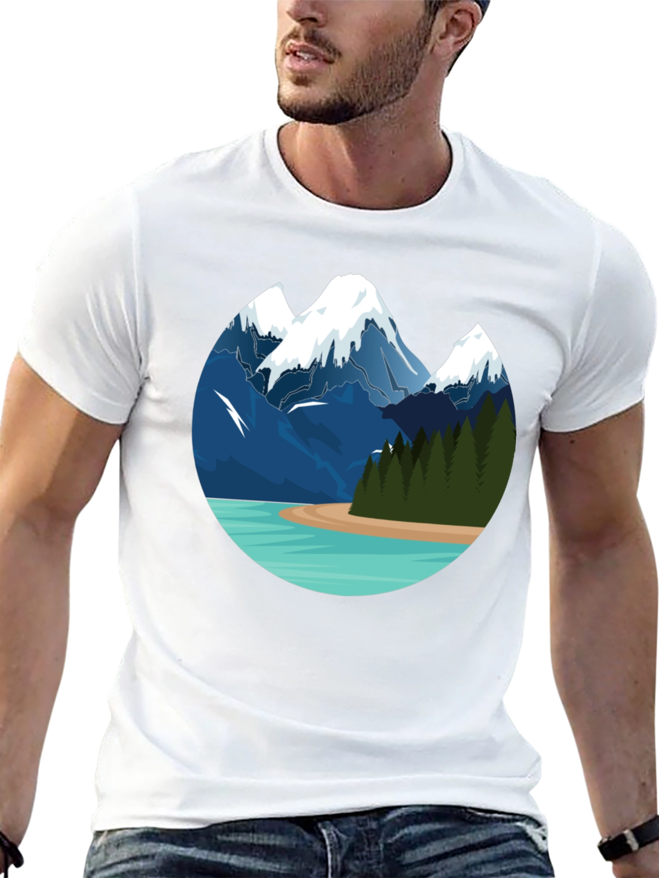 Mountain Lake Graphic Tee - Black Cotton T-Shirt