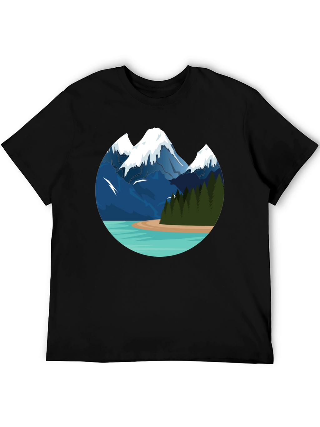 Mountain Lake Graphic Tee - Black Cotton T-Shirt
